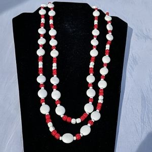 Red and white beaded necklace